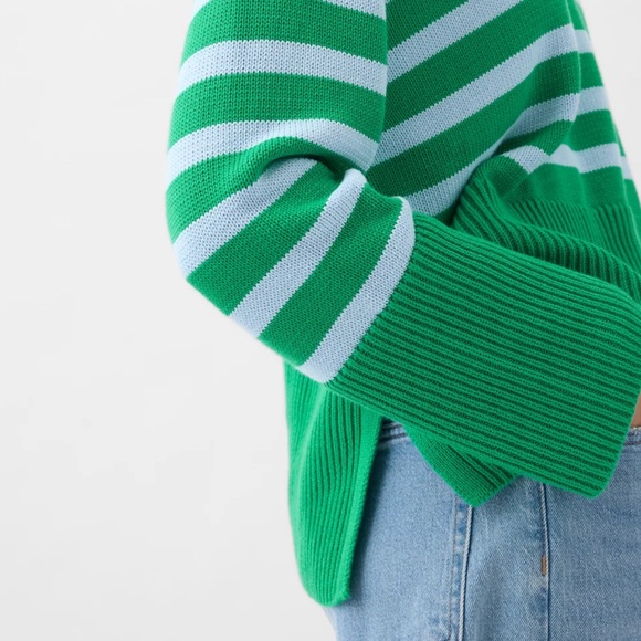 Gap Stripe Cotton Split hem Knit Sweater Green - Picture 2 of 8